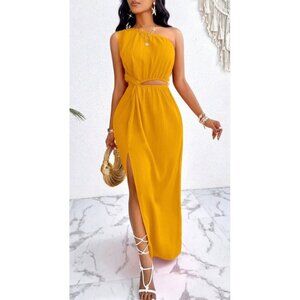 One Shoulder Maxi Sundress Mustard Yellow XL NIB